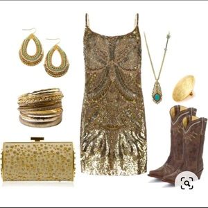 All Saints Gold Embellished Eagle Dress